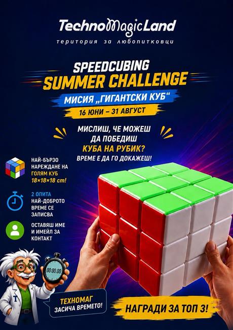 ЛЯТНО ПРЕДИЗВИКАТЕЛСТВО - Speedcubing Summer Challenge: Мисия „Гигантски куб“